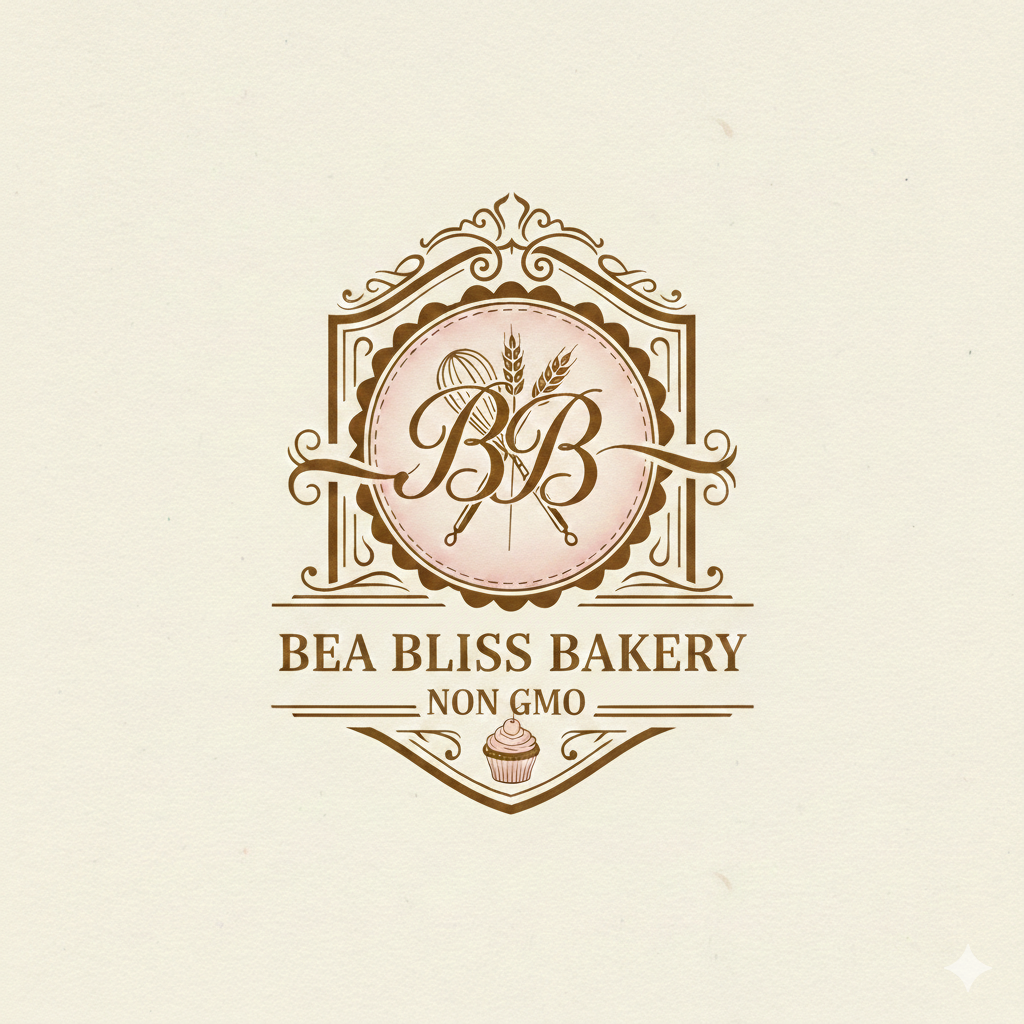 Logo of Bea Bliss Bakery on a beige background