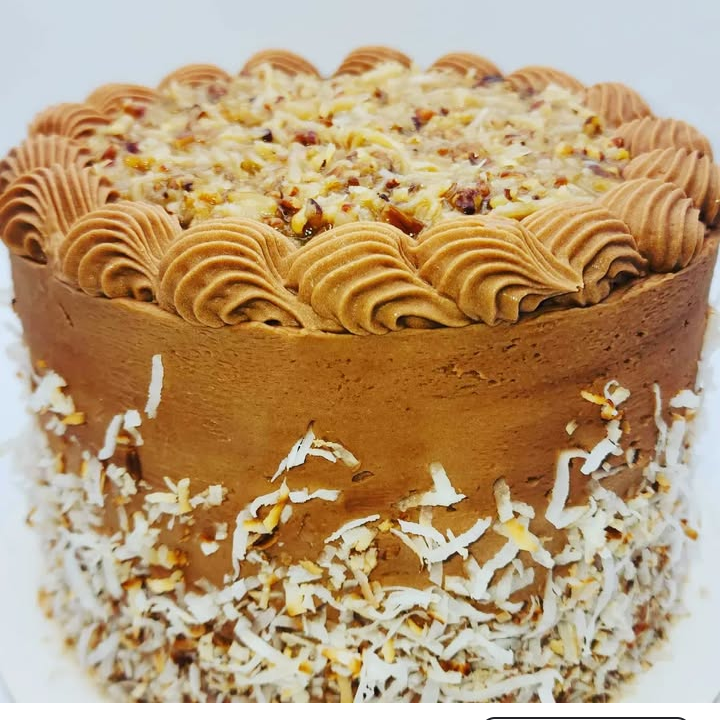 Chocolate cake with coconut flakes on a social media platform